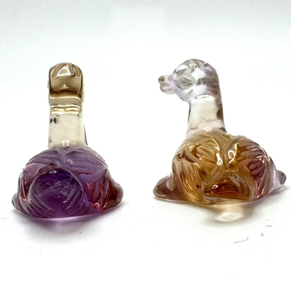 Natural Ametrine Gemstone Bird Duck Carvings .75" Set of 2 Purple Yellow - Picture 7 of 9